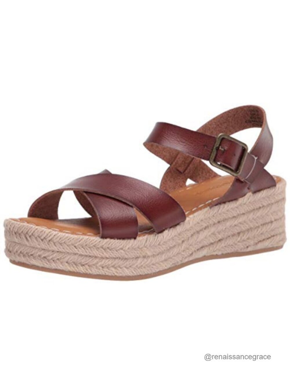 Women's Espadrille Flatform Wedge Sandals Faux Leather Ankle Strap Non-Slip
